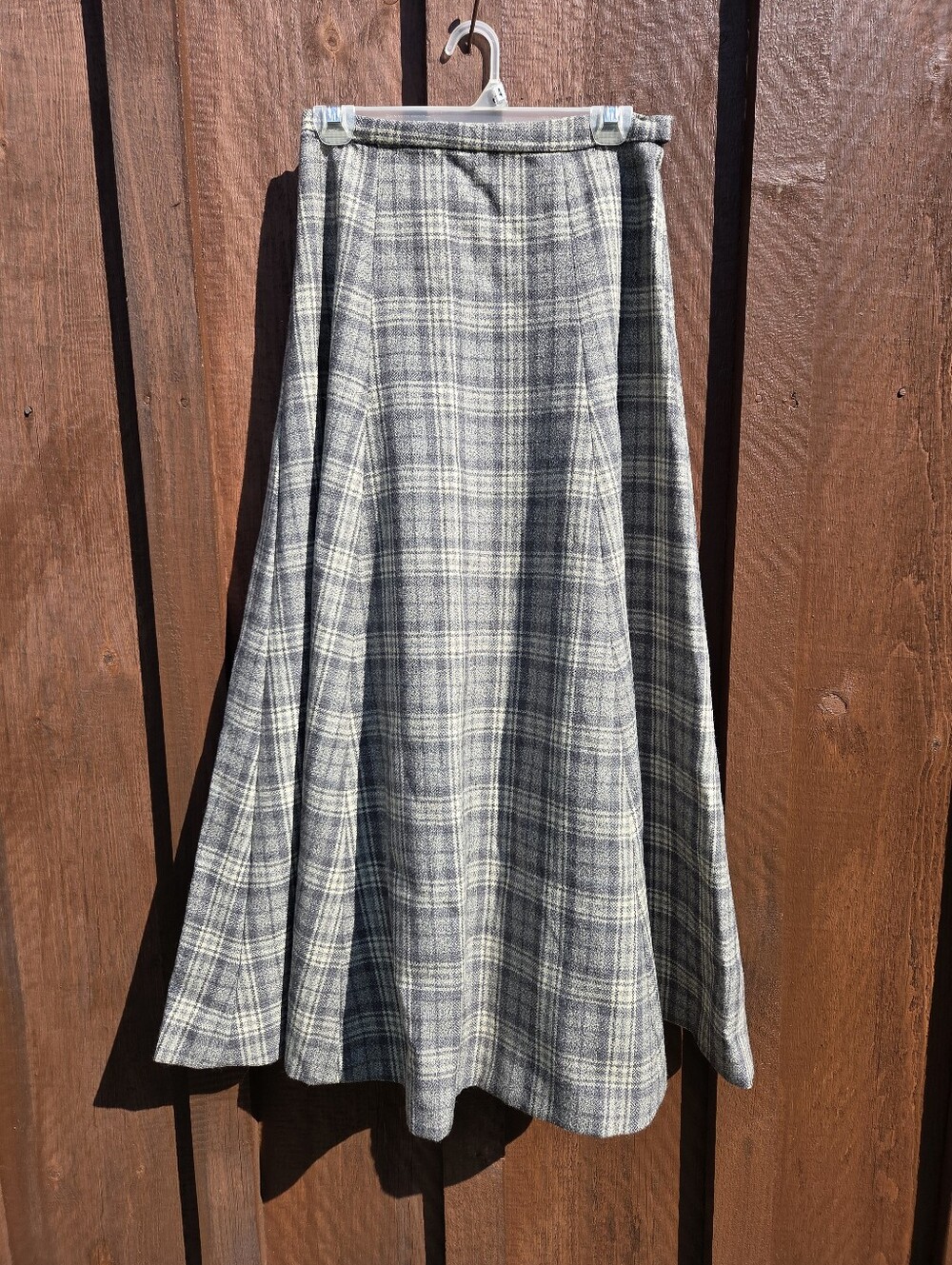 Vintage Gray Plaid A-Line Maxi Skirt 1970s